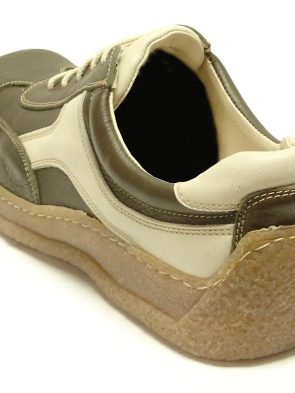 5446 Javier Beige Green Leather Lace up Sneaker Pinosos Made in Spain